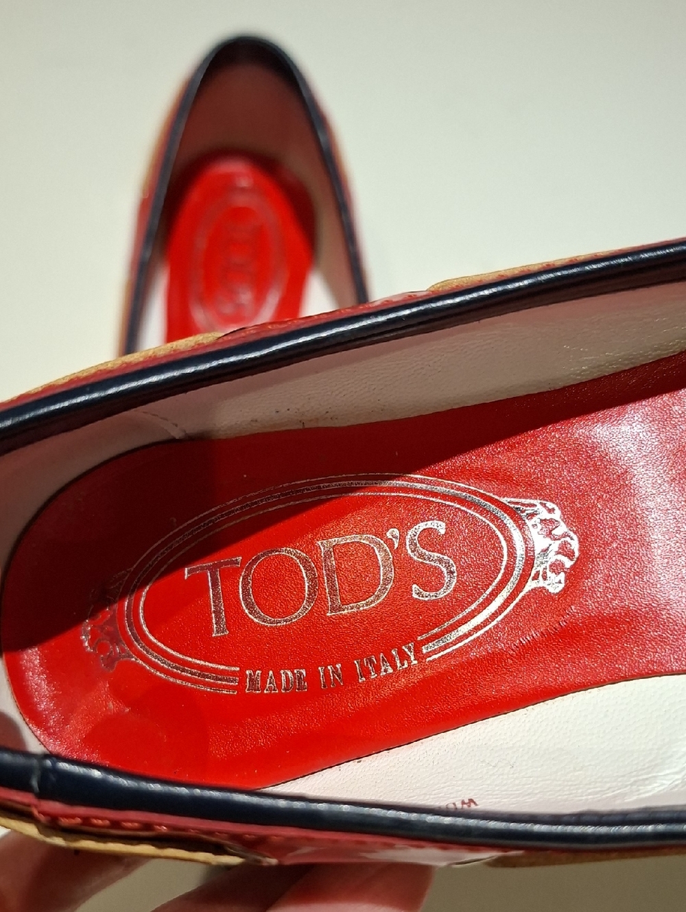 Tod's Navy, Red & White Patent Leather Driving Loafers w/ Bow Detail (EU 38) - Picture 3 of 8